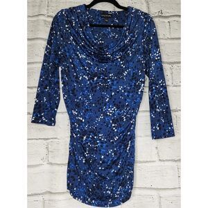 Long Tall Sally Blue black White Dots Womens Small Casual Long Sleeve Tunic